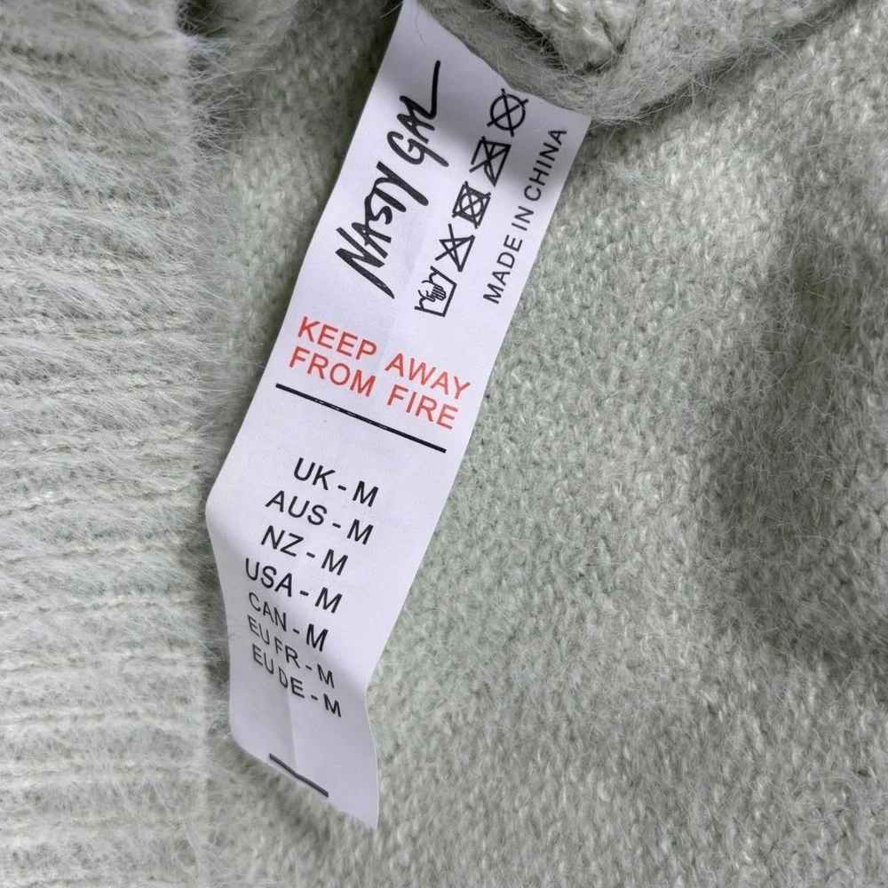 Nasty Gal Sweater Set Womens M Mint Green Fuzzy Eyelash Knit Wide Leg Loungewear